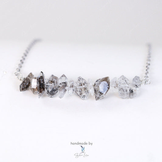 Herkimer diamond gemstone row pendant necklace
