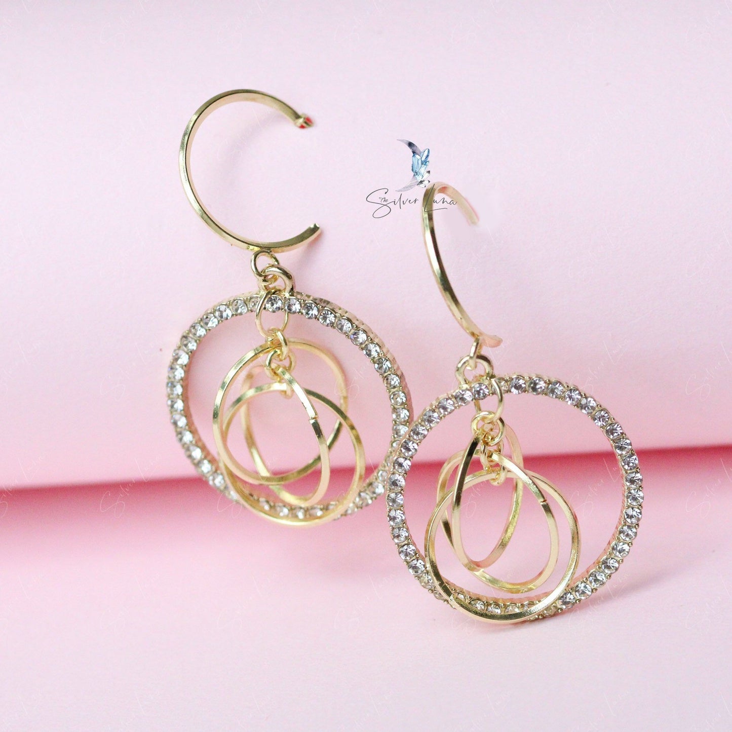 Rhinestone circle hoop fashion earrings
