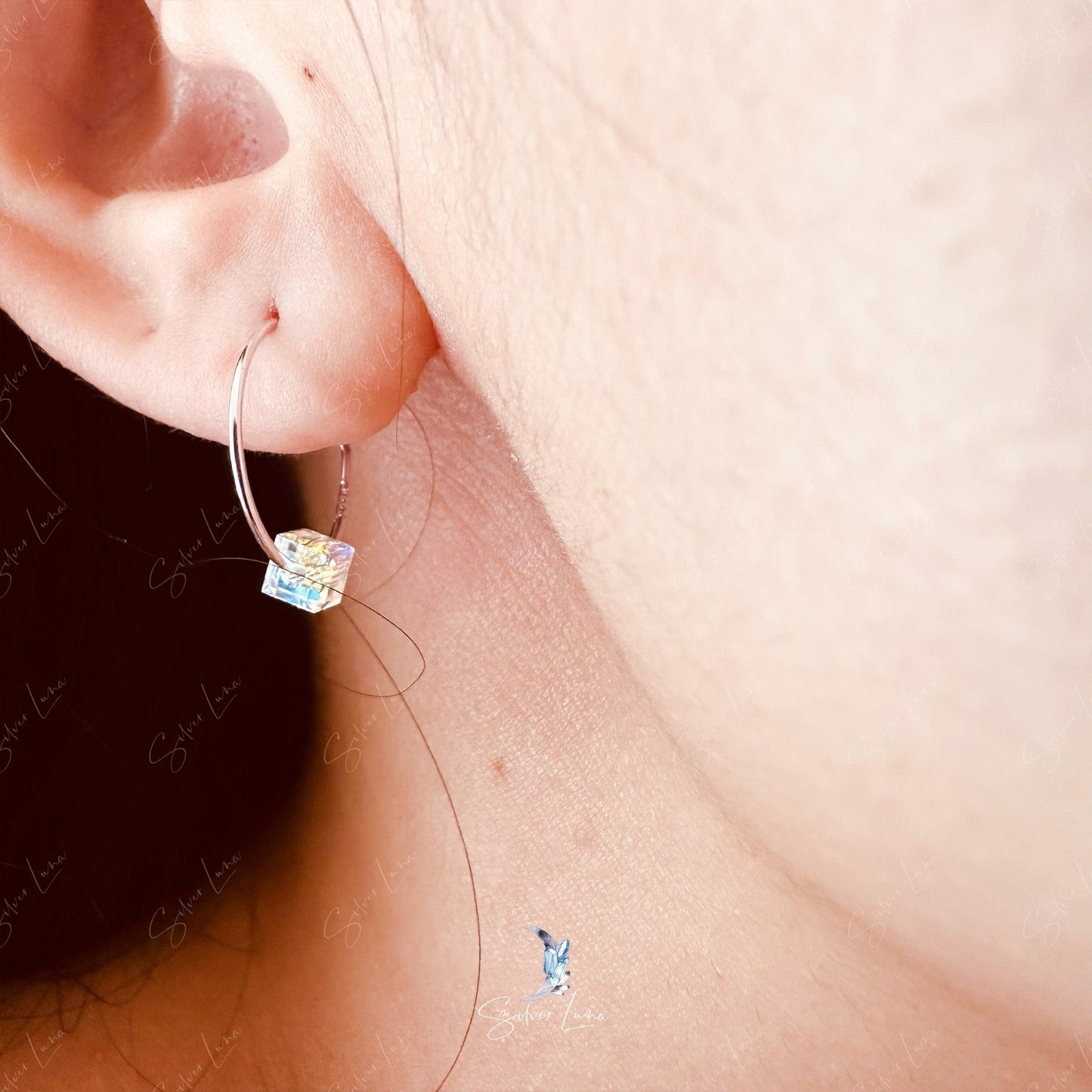 square crystal hoop earrings