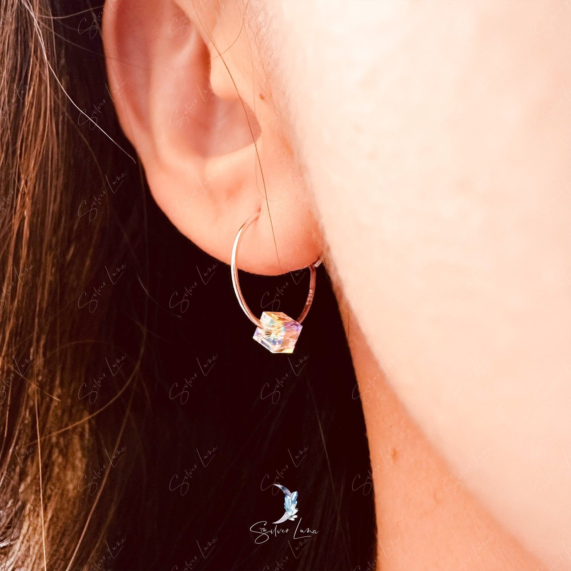 square crystal hoop earrings