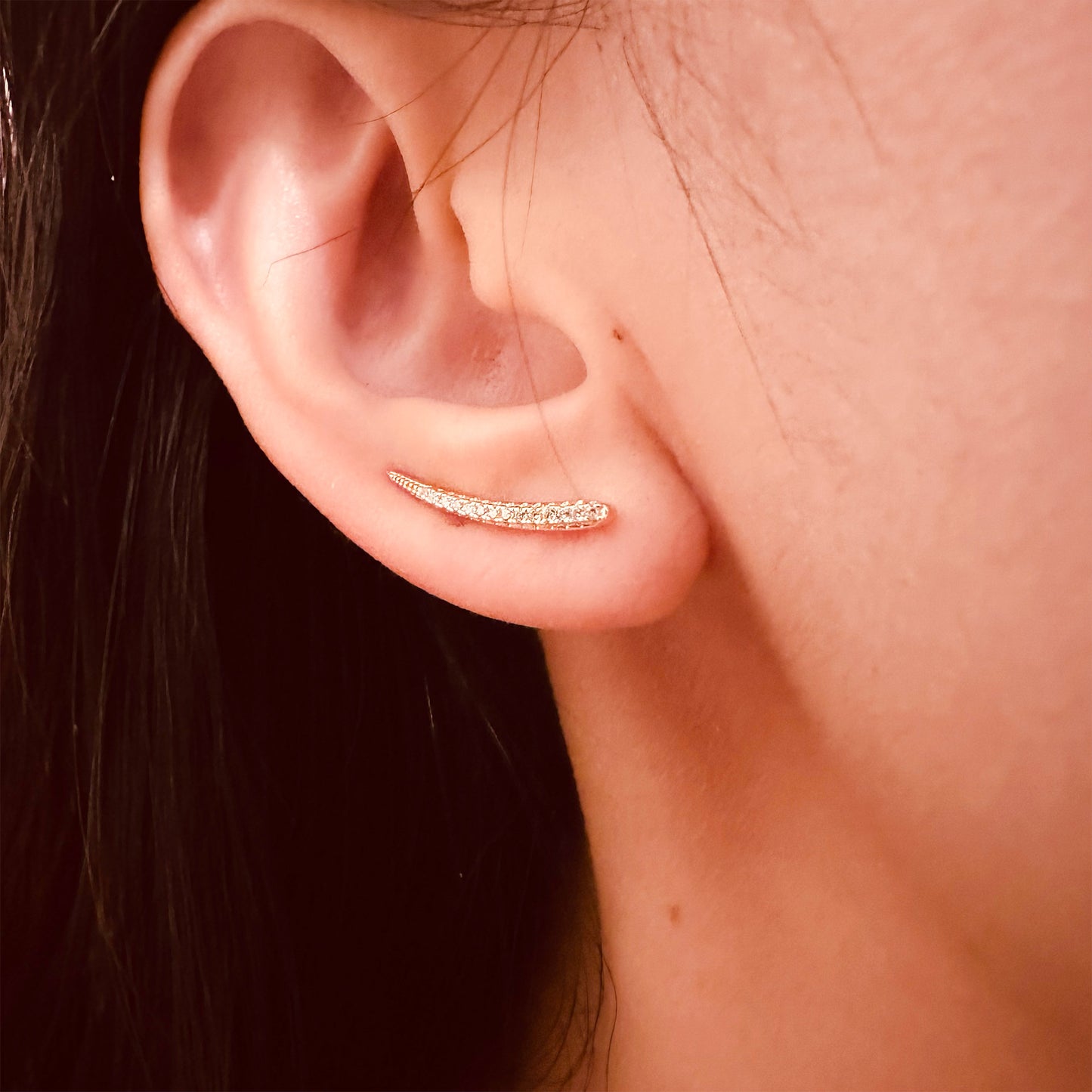 Gold plated sterling silver CZ horn ear climbers