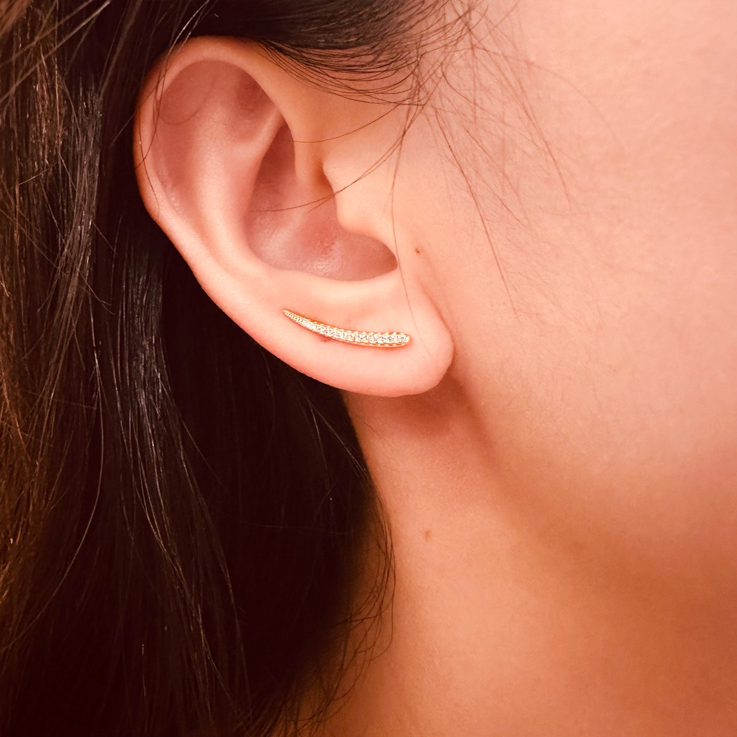 Gold plated sterling silver CZ horn ear climbers