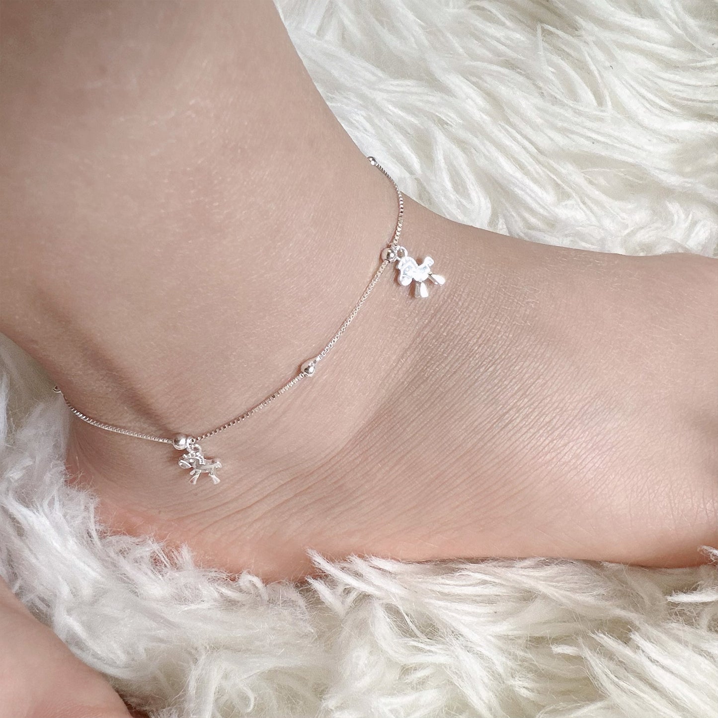 cute horse charm silver ankle bracelet