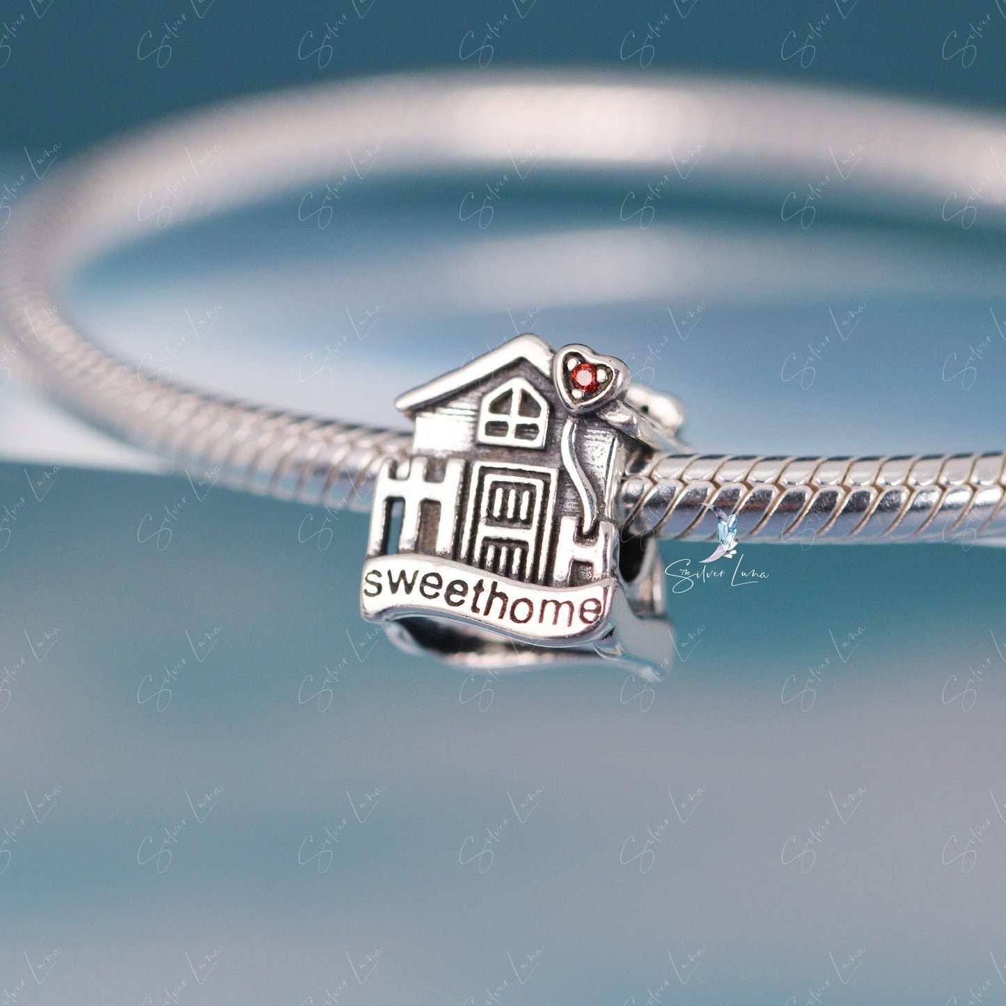 house bead silver charm