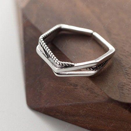 Hexagon Geometric Open Band Ring