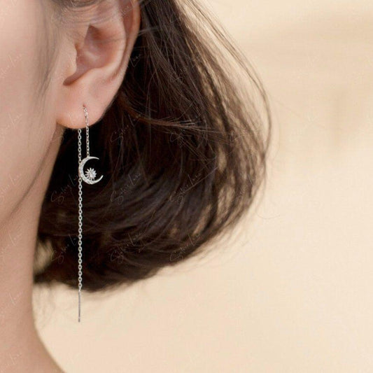 Sun And Moon Ear Threader Asymmetric Earrings