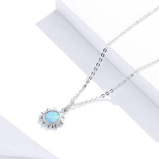 Opal Sun Pendant Silver Necklace