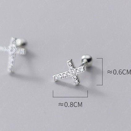 Cross Sterling Silver Screw Stud Earrings