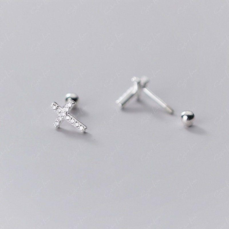 Cross Sterling Silver Screw Stud Earrings