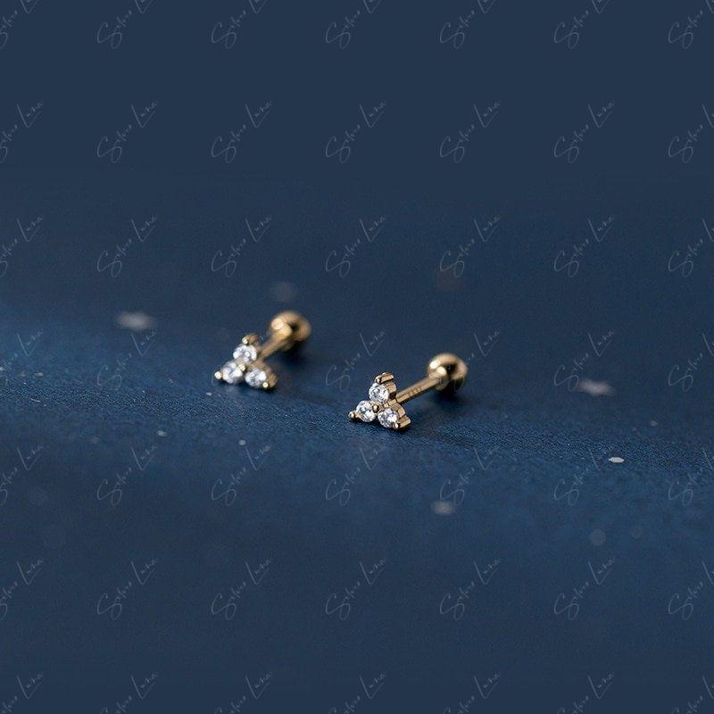 Cubic Zirconia Screw Back Stud Earrings Gold