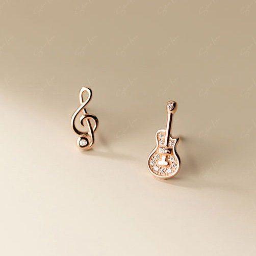 Guitar And Music Note Sterling Silver Stud Earrings Baby & Toddler