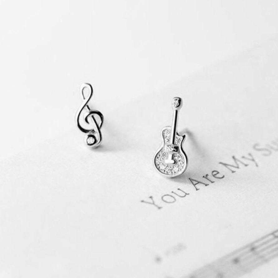 Guitar And Music Note Sterling Silver Stud Earrings Baby & Toddler