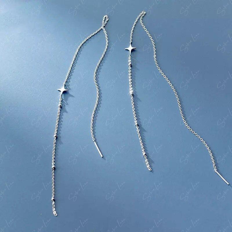 Long Drop Star Ear Threader Earrings