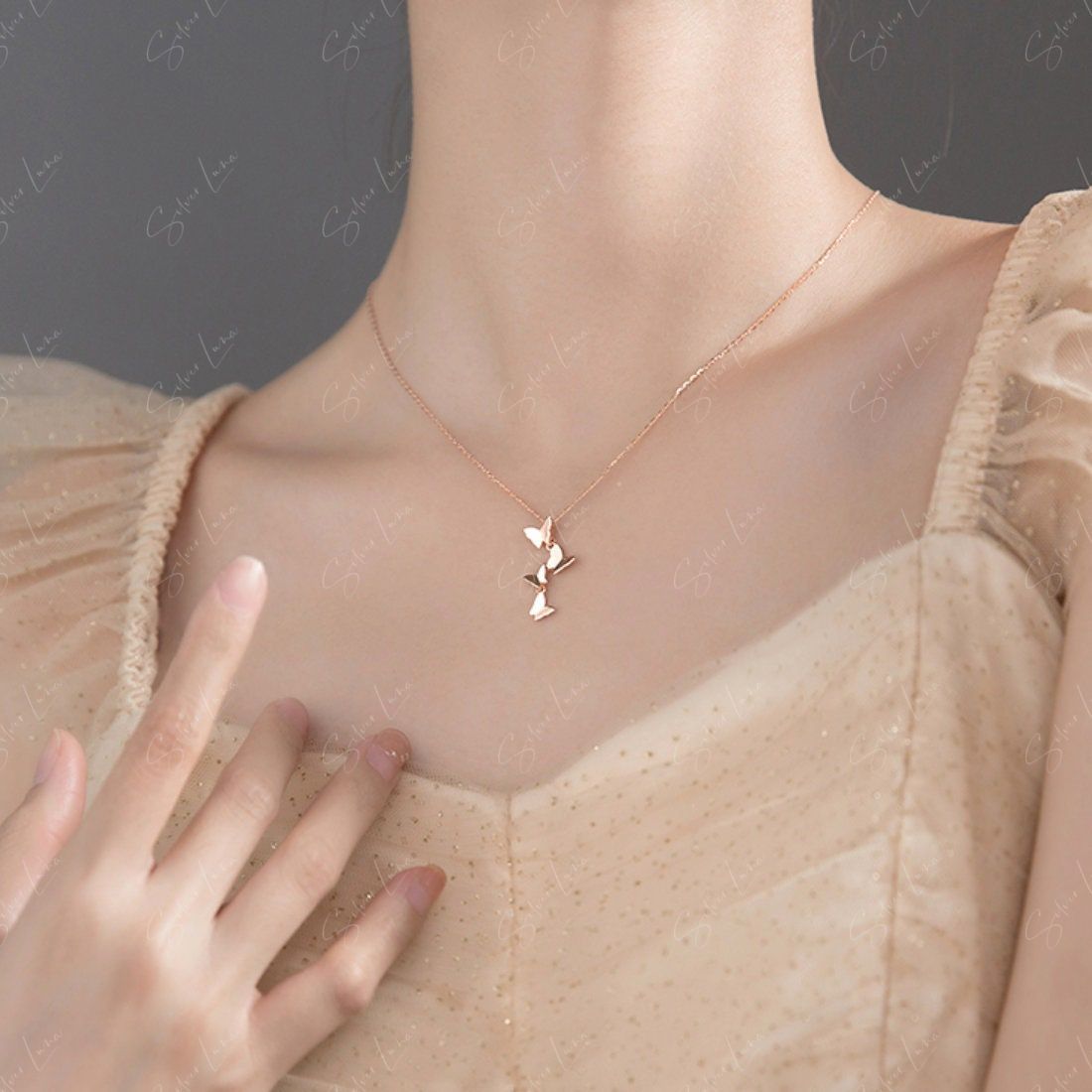Cluster Of Butterflies Pendant Necklace Rose Gold