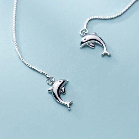 Dolphin Whale Threader Earrings