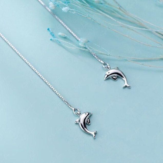 Dolphin Whale Threader Earrings