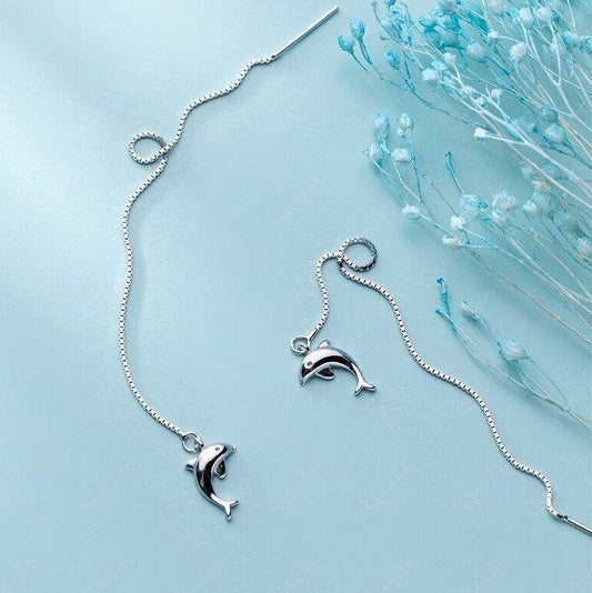 Dolphin Whale Threader Earrings