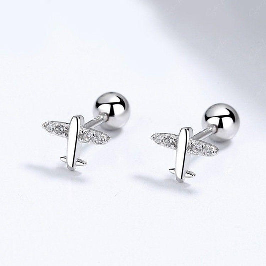 Tiny Airplane Screw Back Earrings