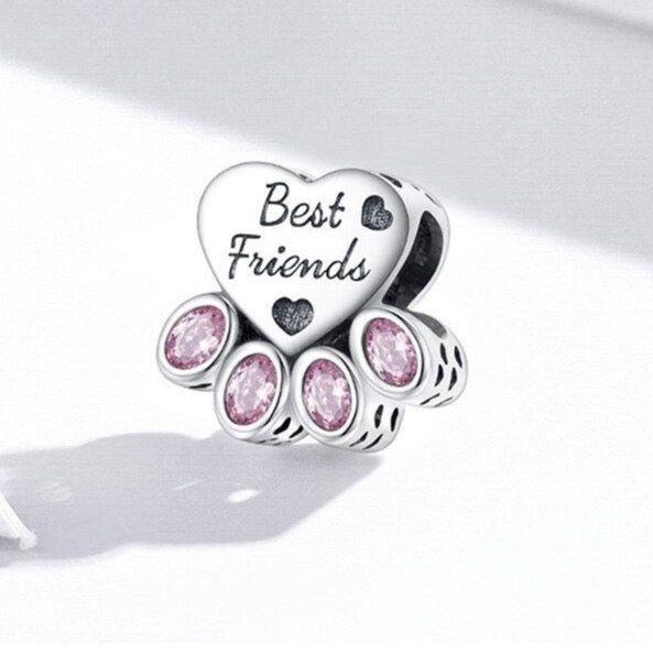 Pink Zircon Paw Charm For Bracelets