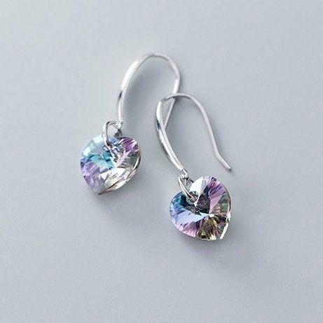 Rainbow Crystal Heart Dangle Drop Earrings