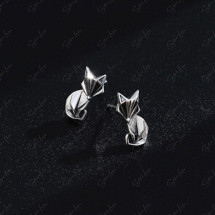 Abstract Geometric Fox Animal Stud Earrings