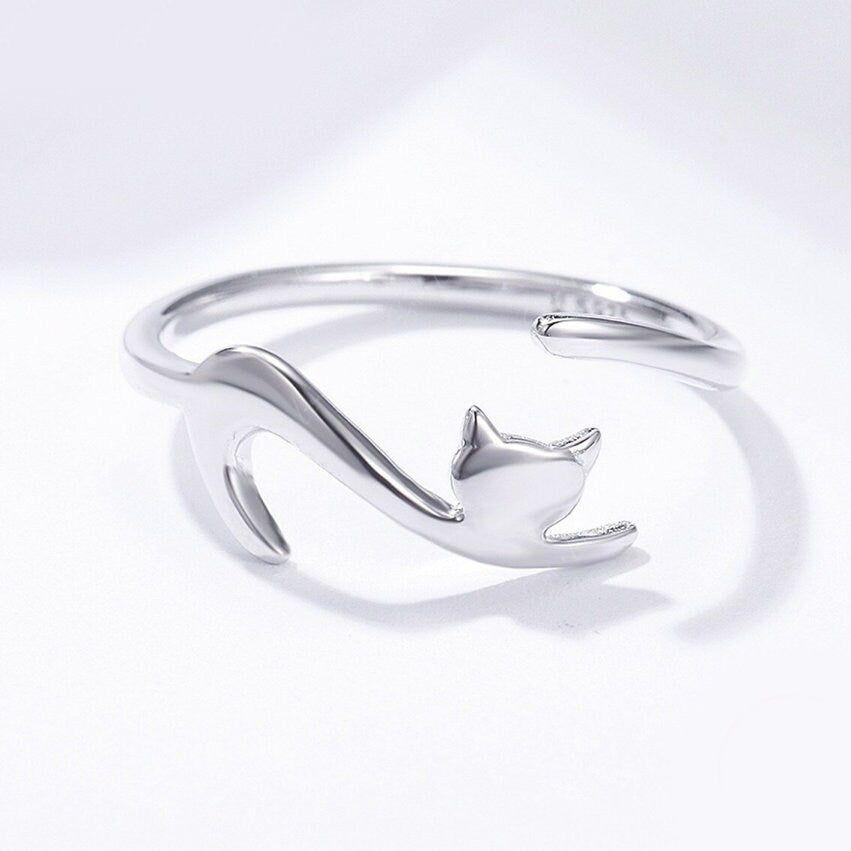 Cute Cat Adjustable Open Band Ring