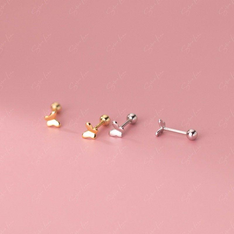 Tiny Butterfly Screw Ball Earrings