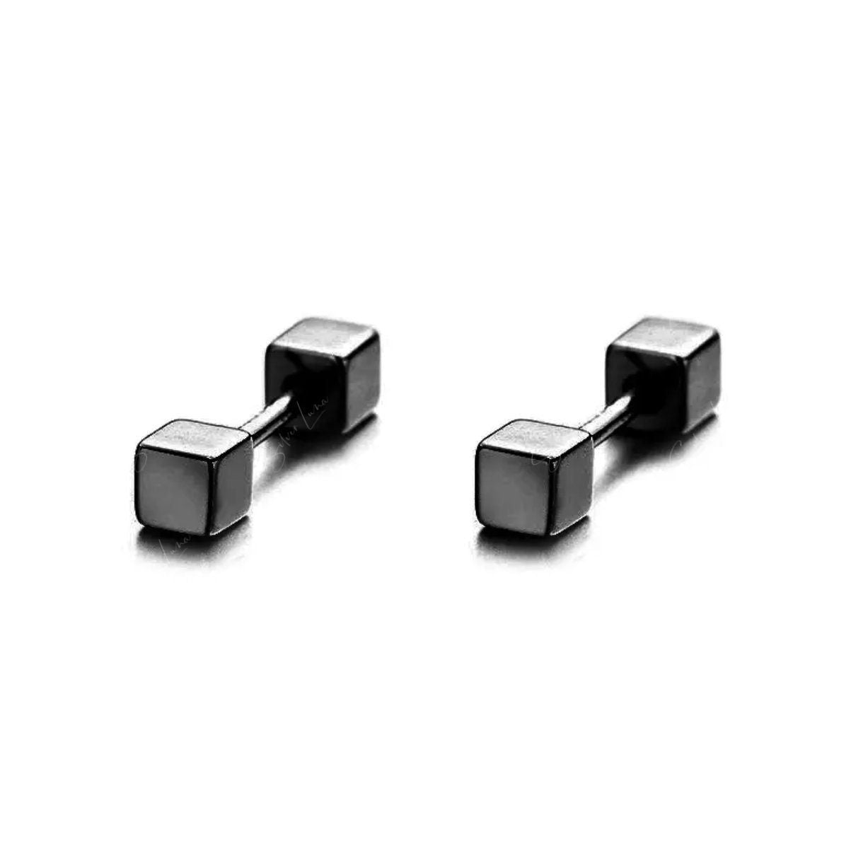 Square Block Screw Earrings Black