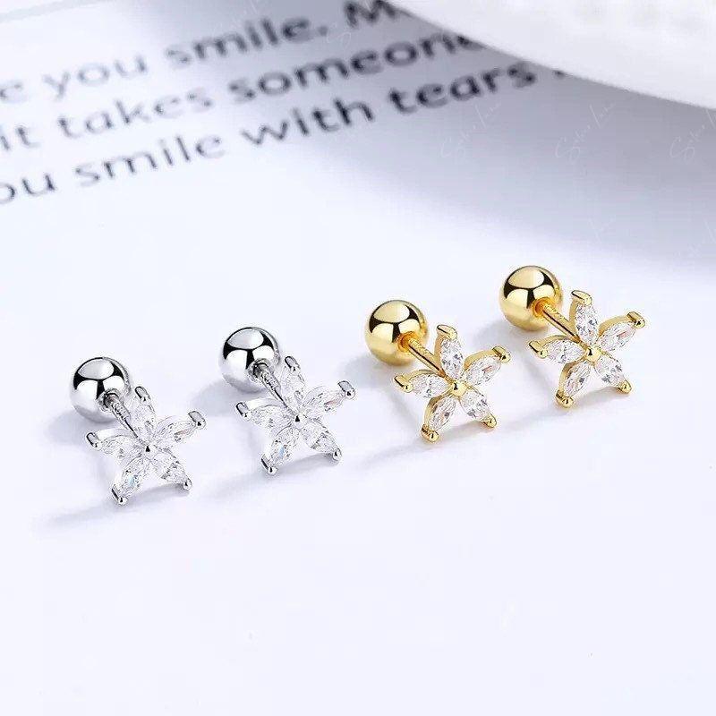 Flower Screw Ball Stud Earrings