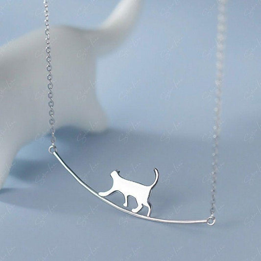 Walking Cat Dainty Necklace