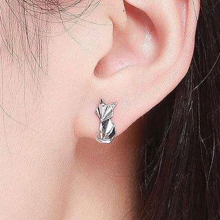 Abstract Geometric Fox Animal Stud Earrings