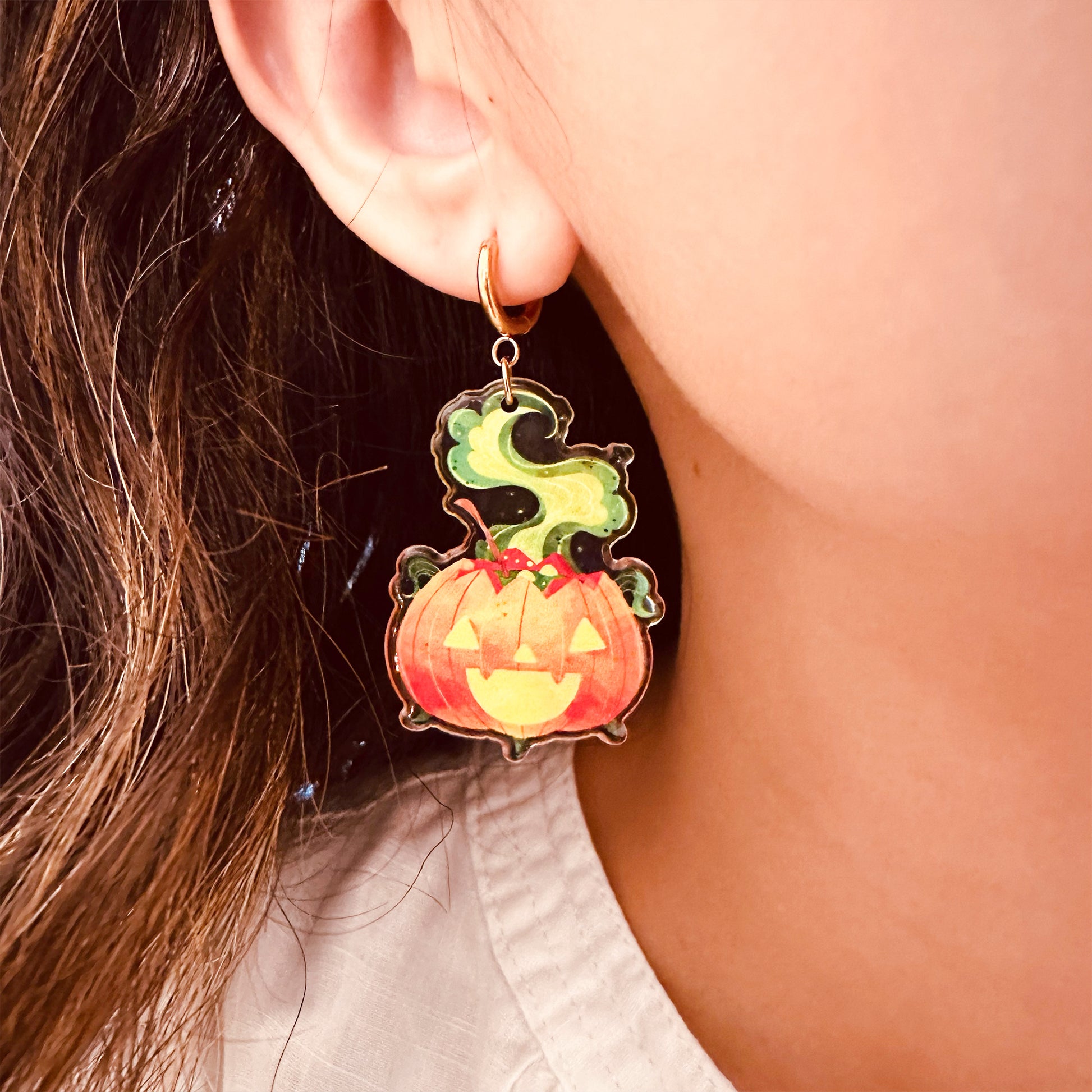 Jack o lantern resin hoop earrings