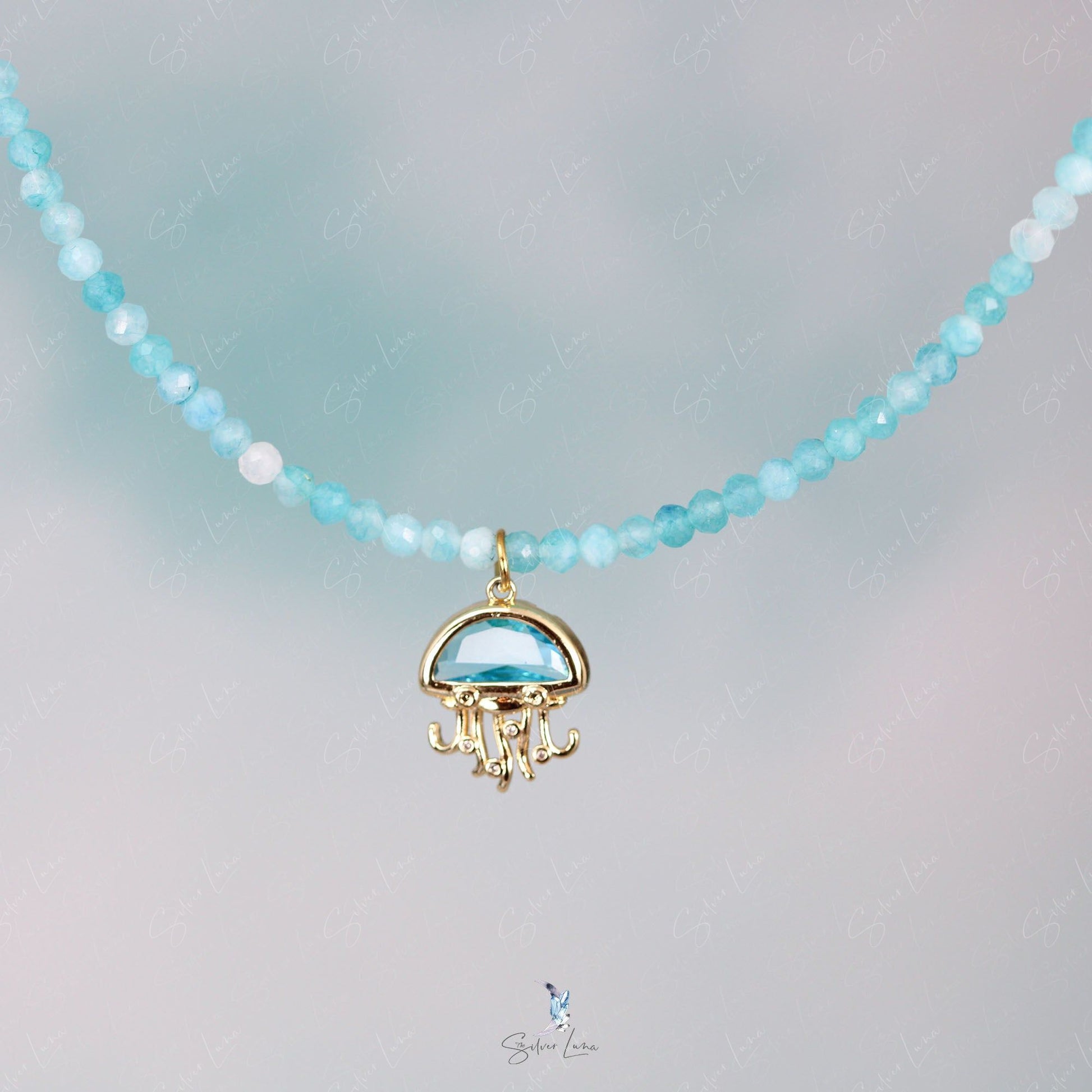 jellyfish blue chalcedony choker necklace
