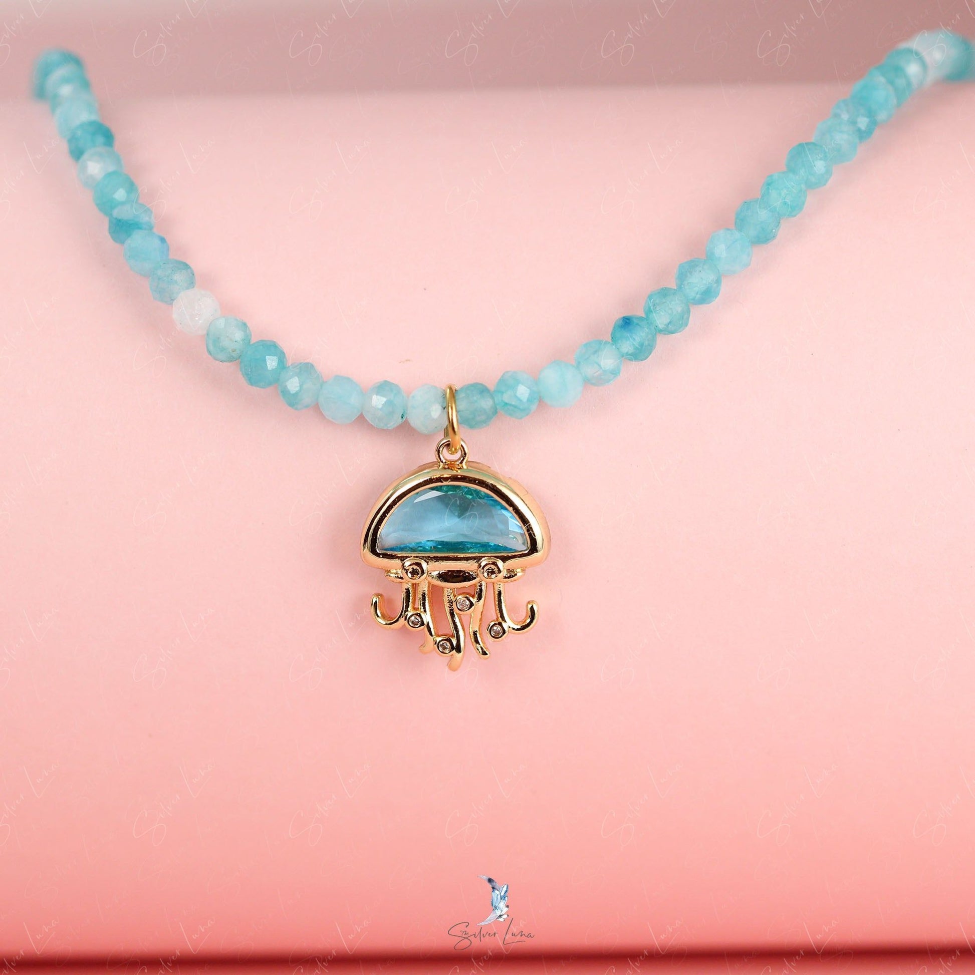 jellyfish blue chalcedony beaded choker necklace