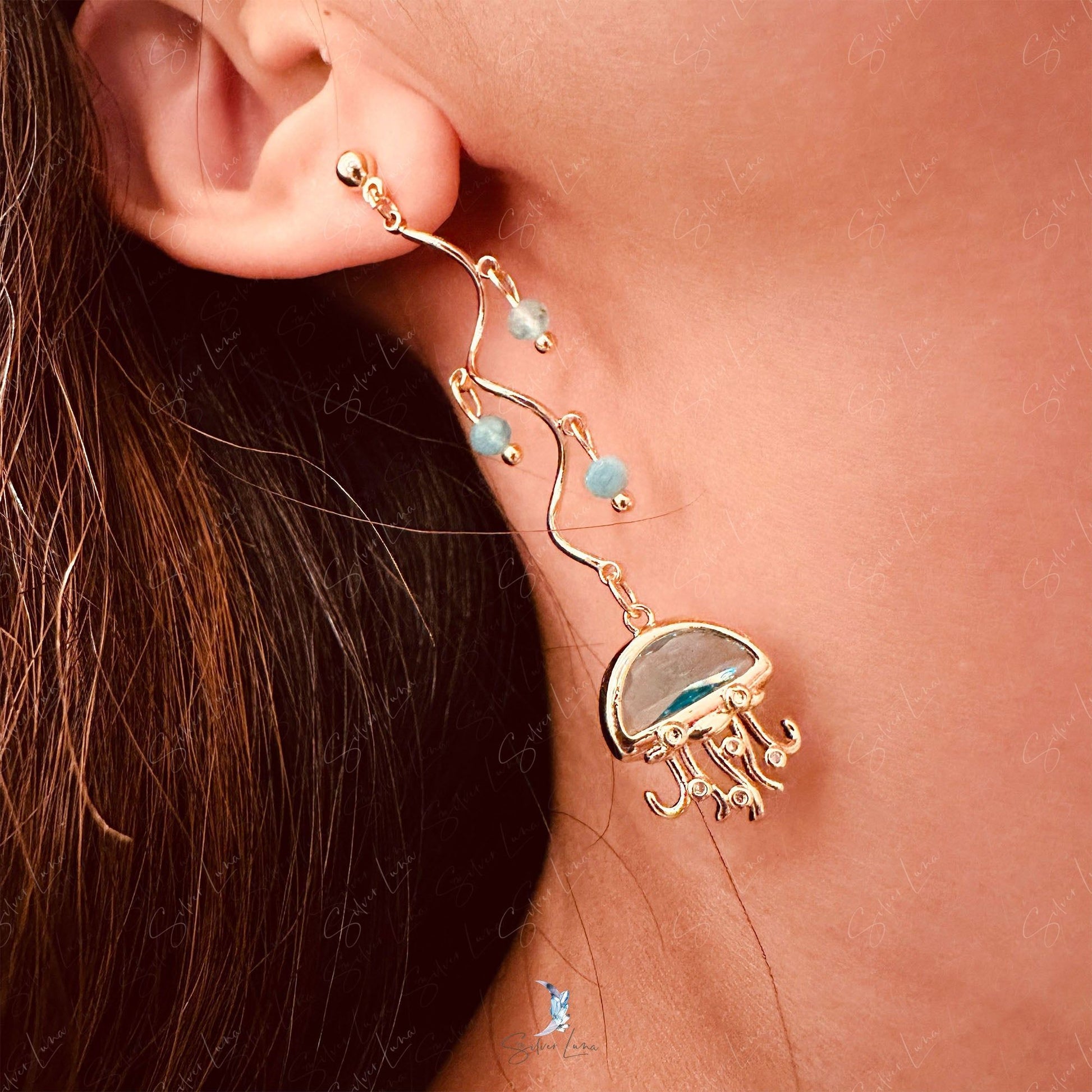 ocean blue jellyfish earrings