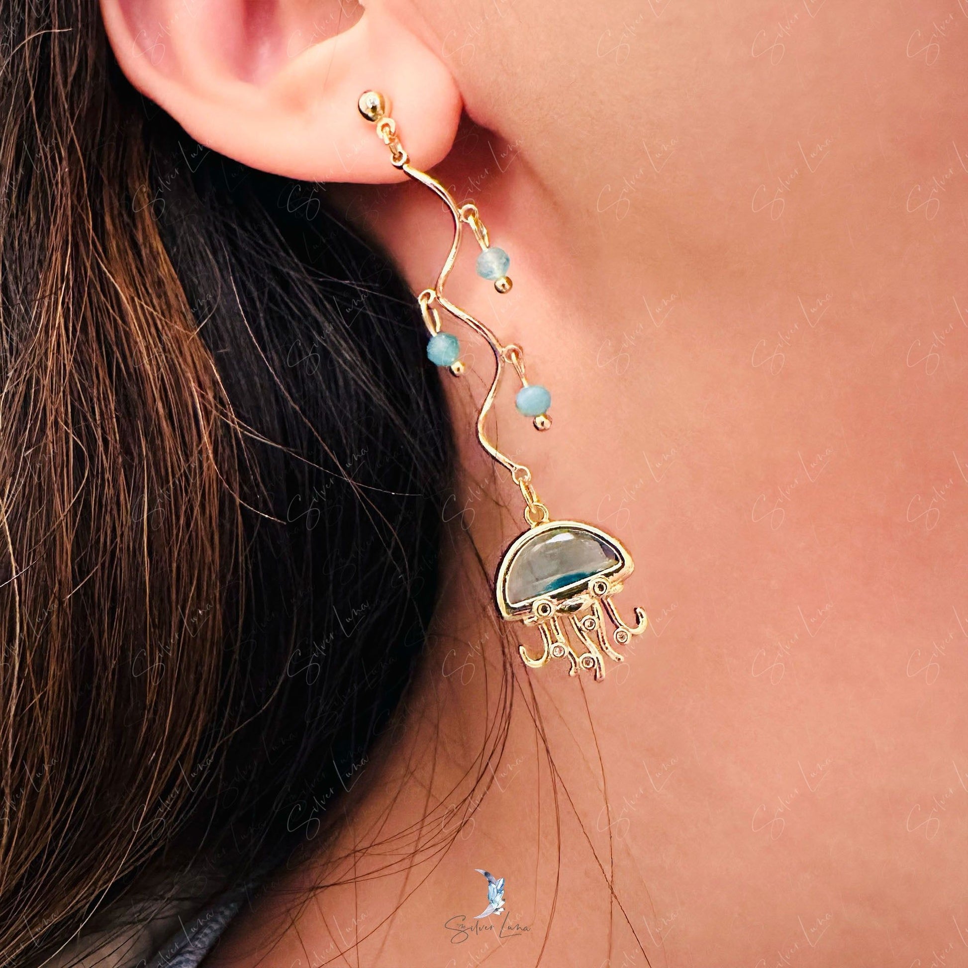 ocean blue jellyfish earrings
