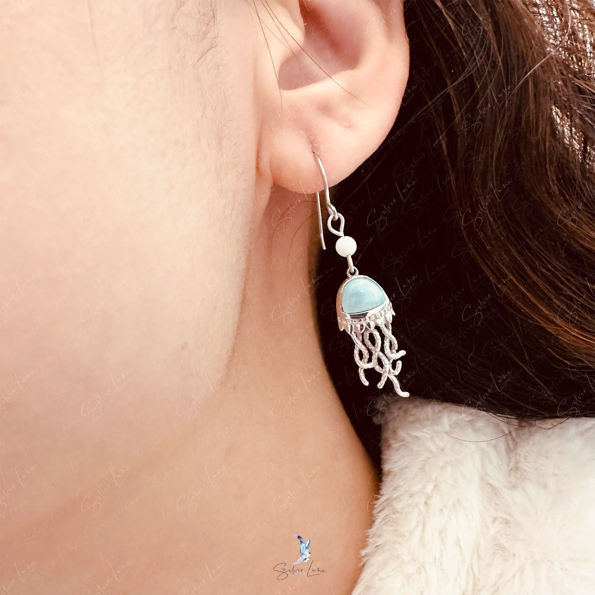 Larimar jellyfish drop earrings