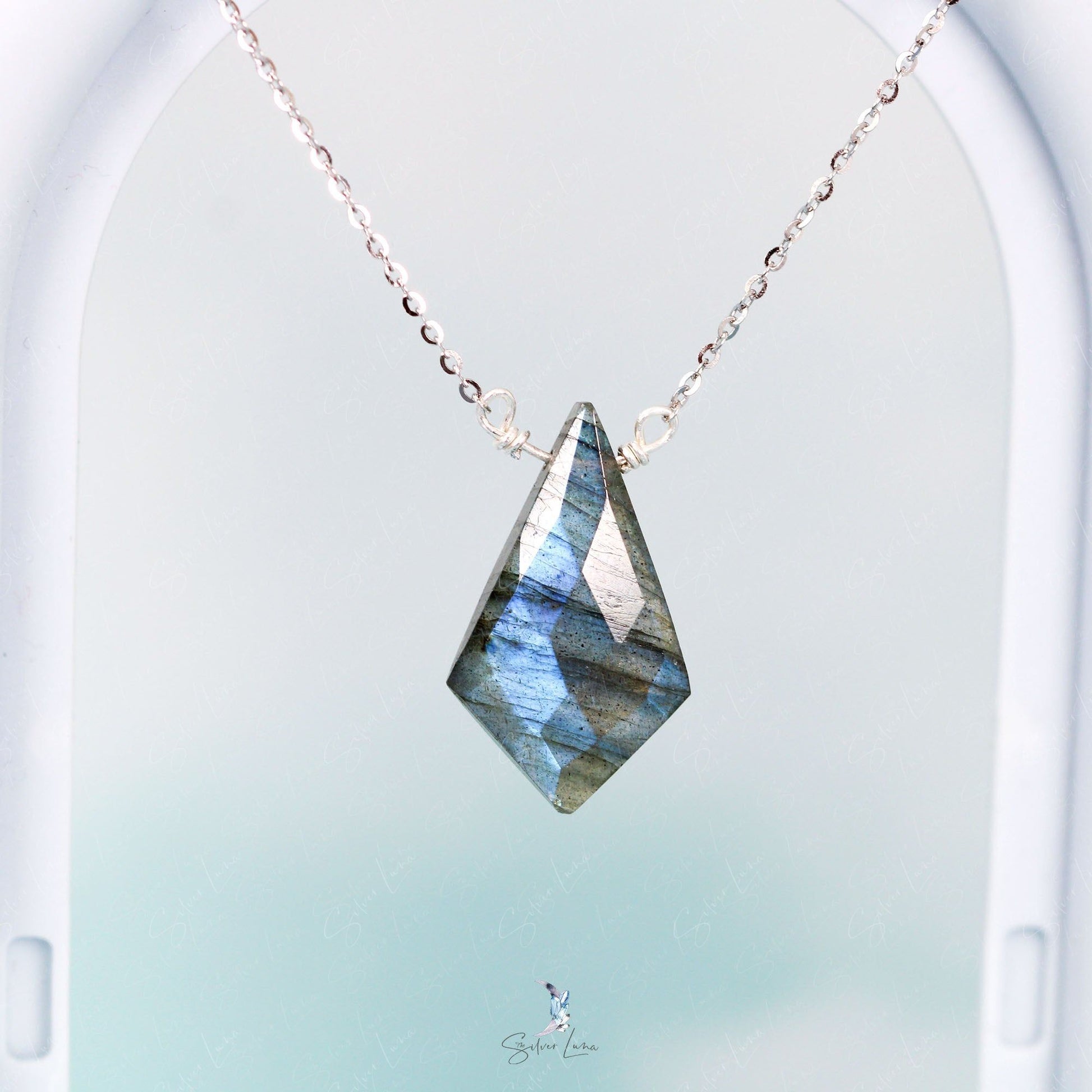 diamond cut Labradorite pendant necklace