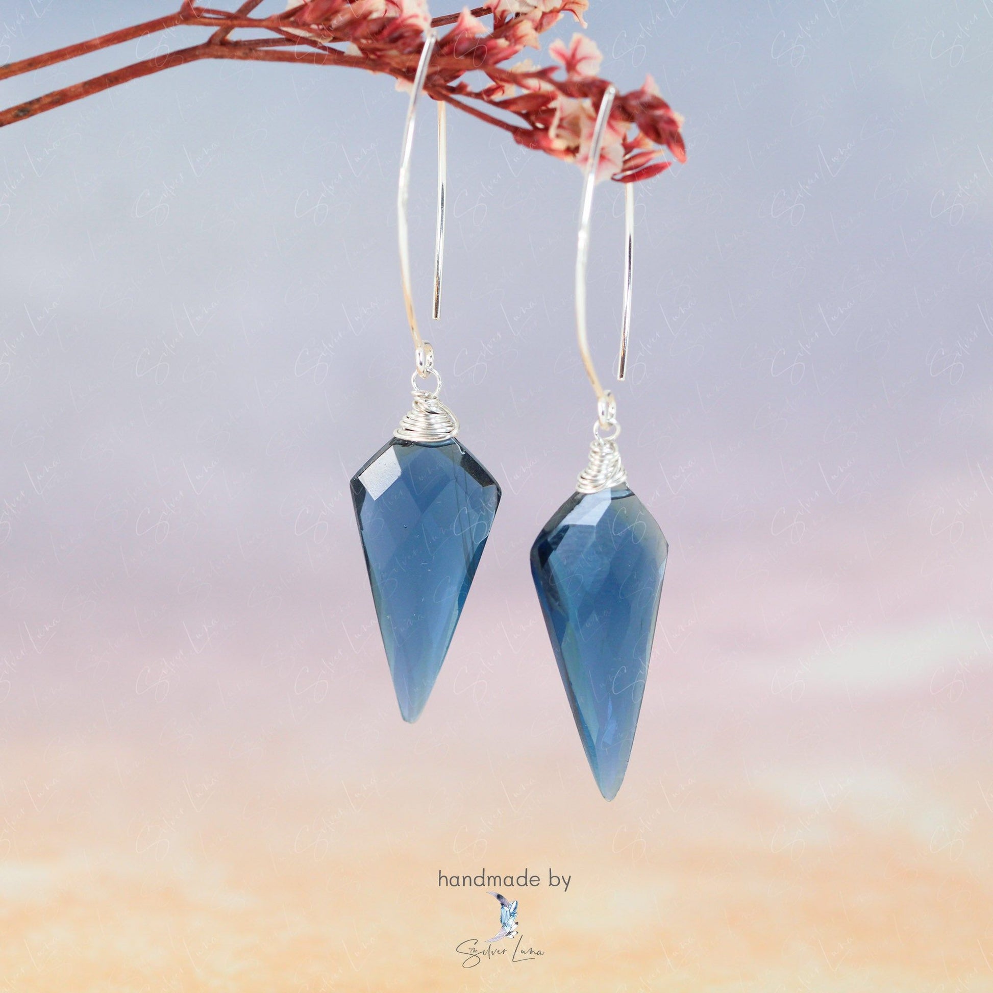 blue crystal silver earrings