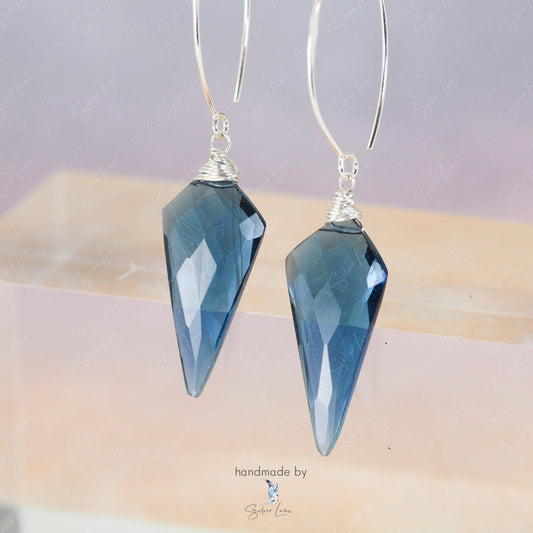 diamond shape blue quartz dangle drop earrings