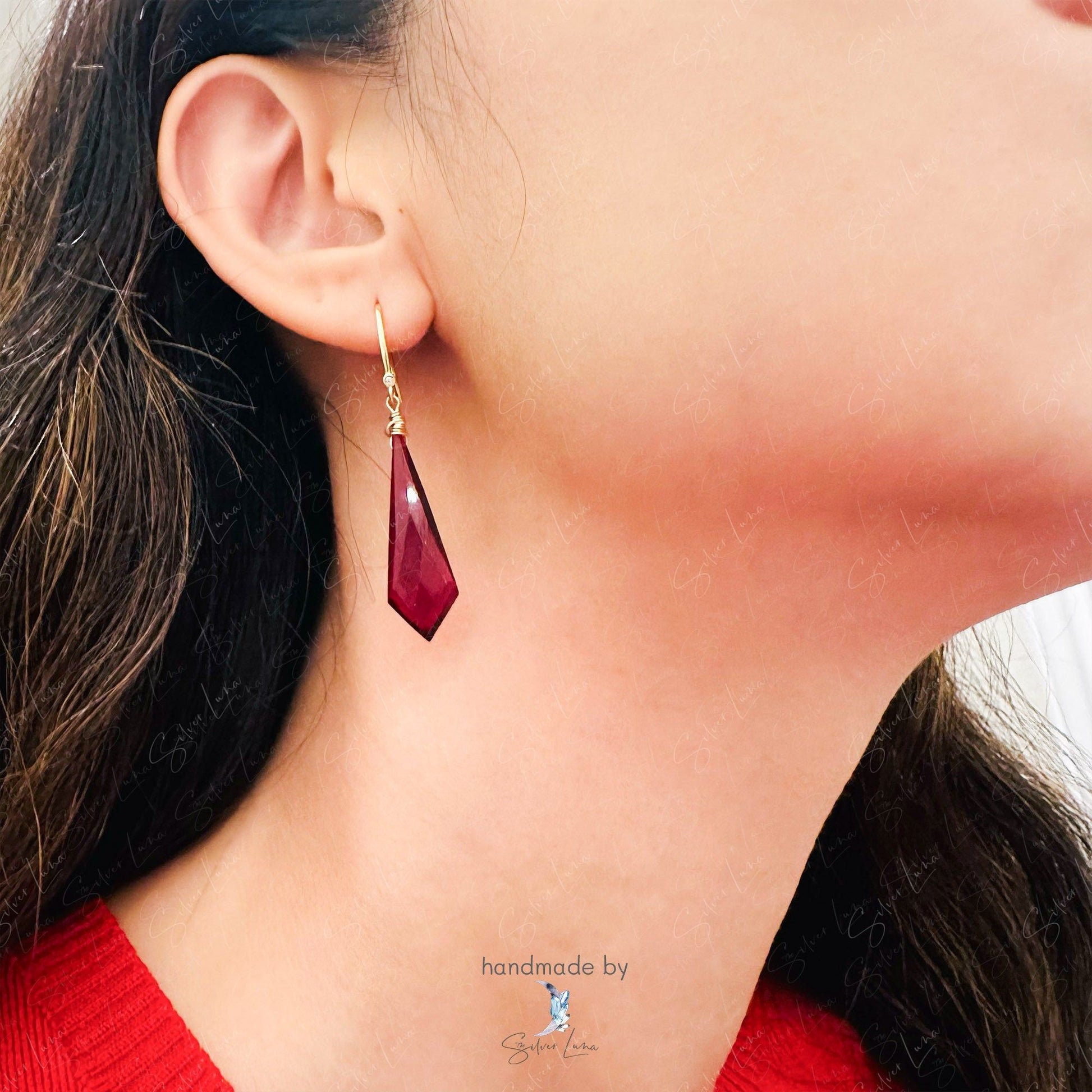red garnet natural stone earrings