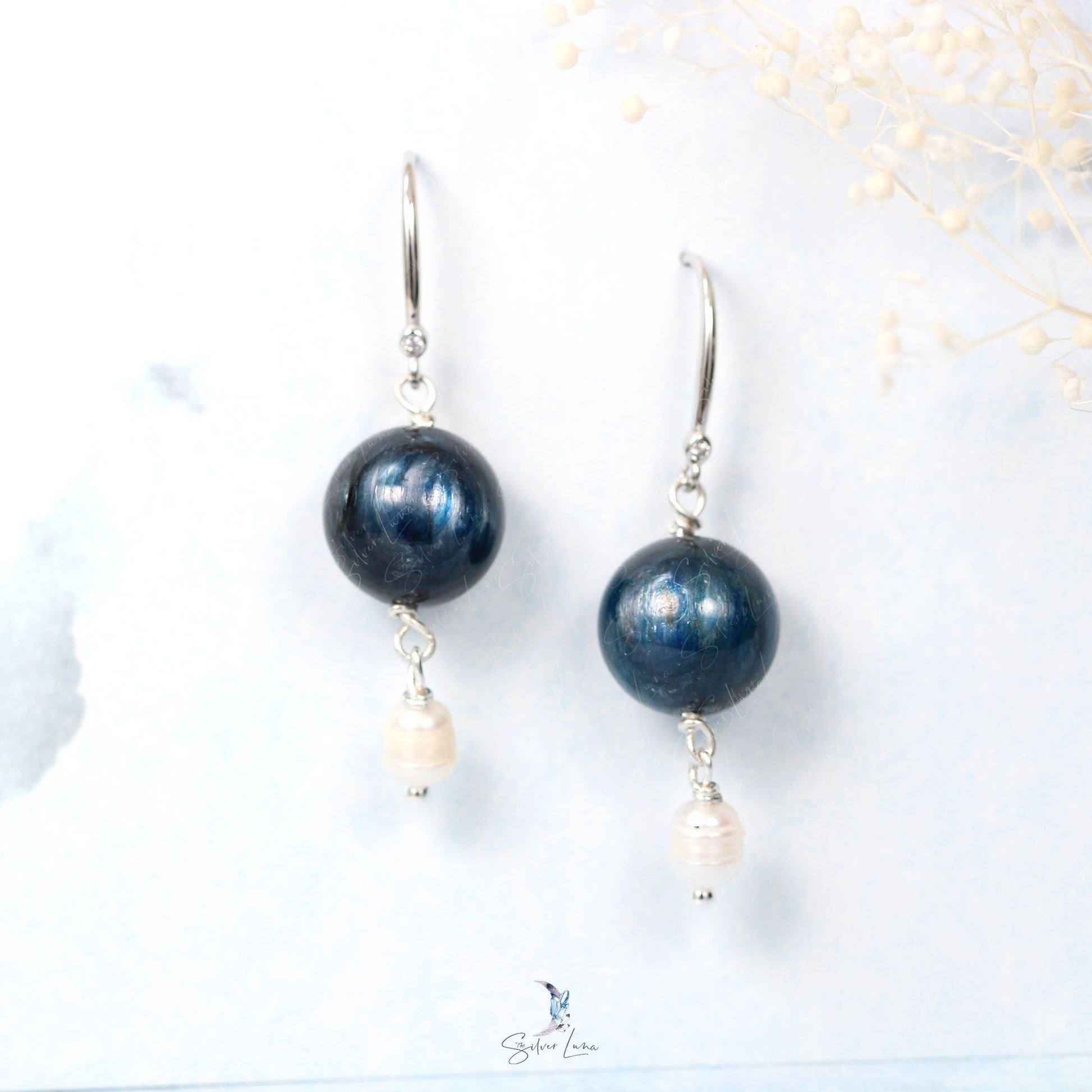artisan Kyanite pearl handmade earrings