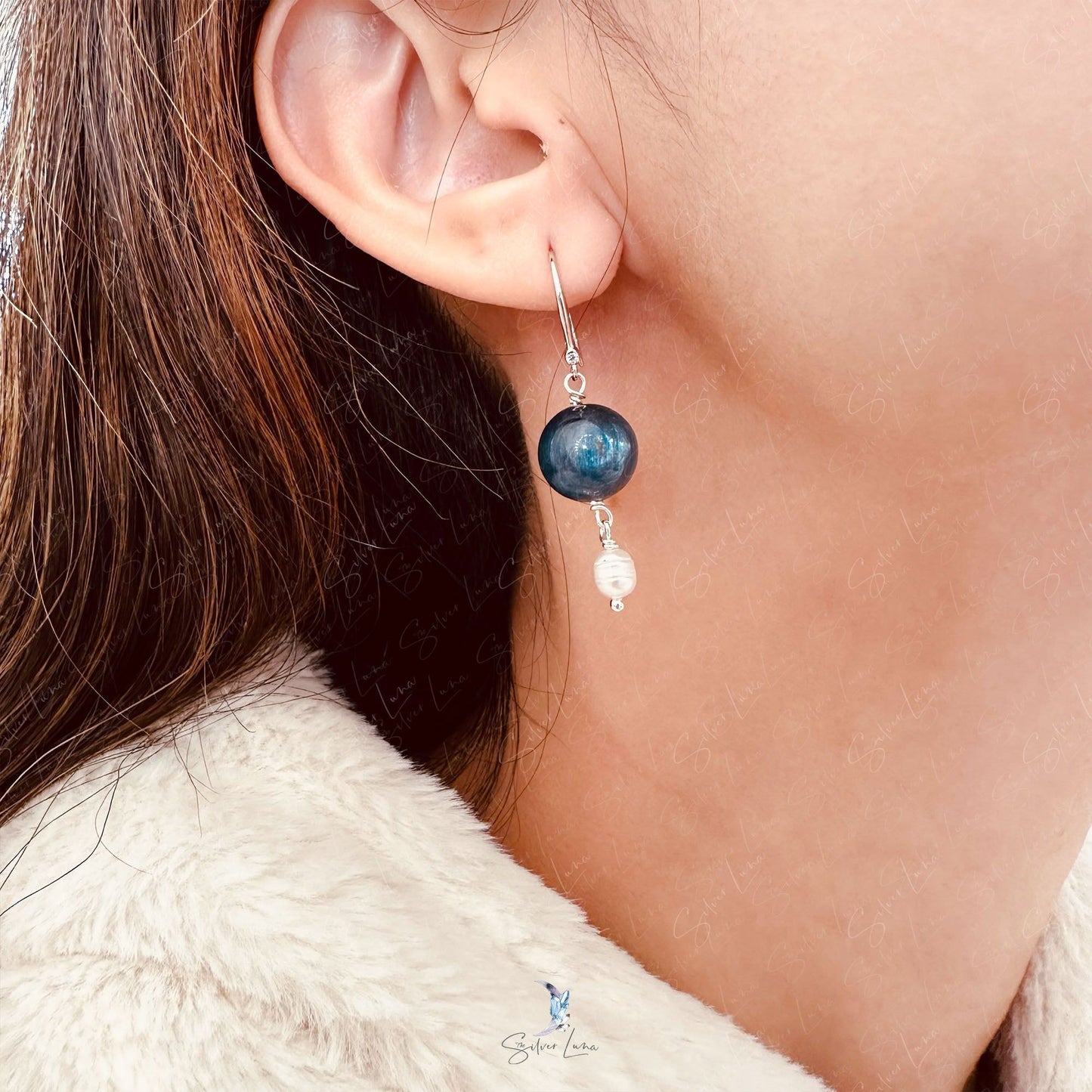 Kyanite pearl handmade earrings