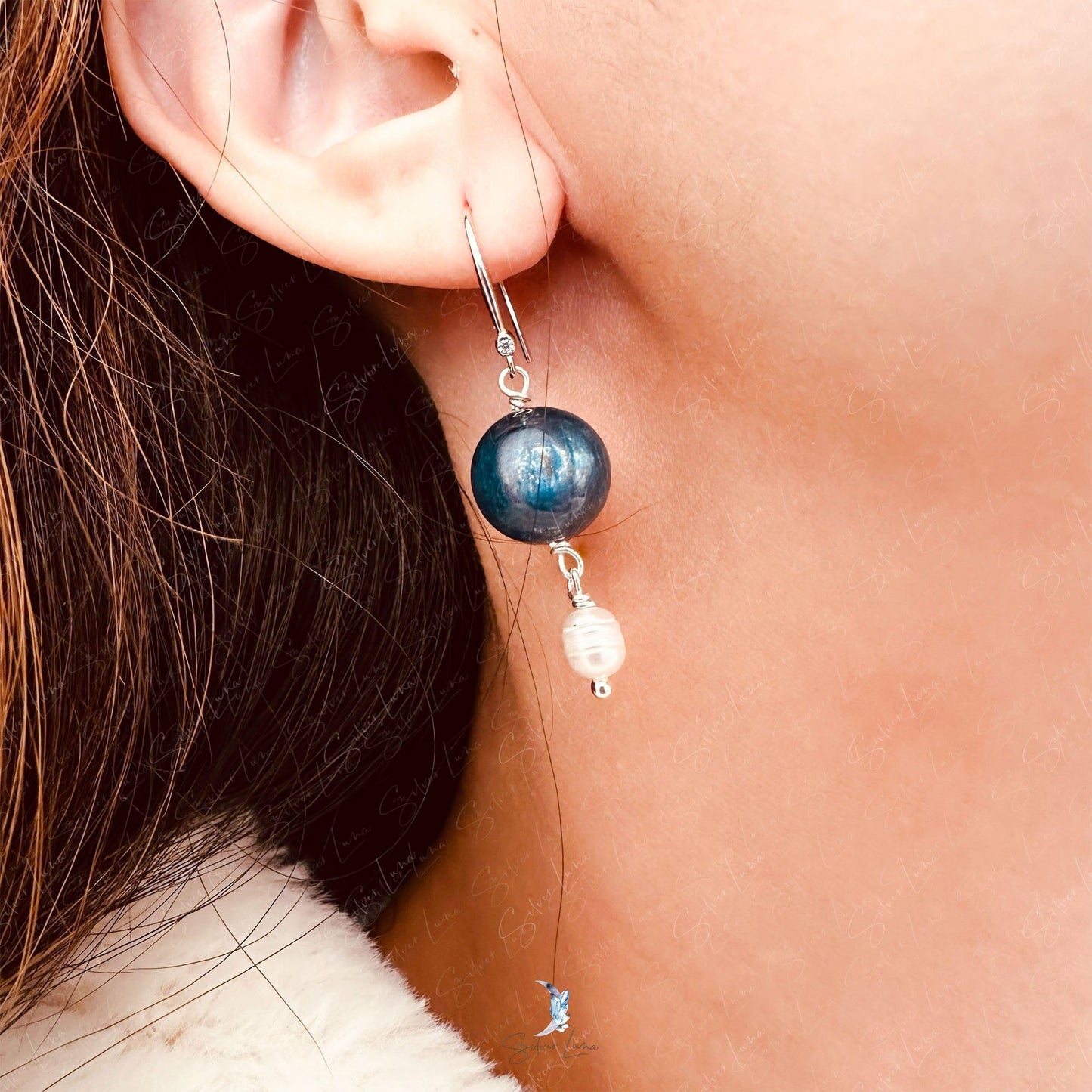 Kyanite pearl natural stone handmade earrings