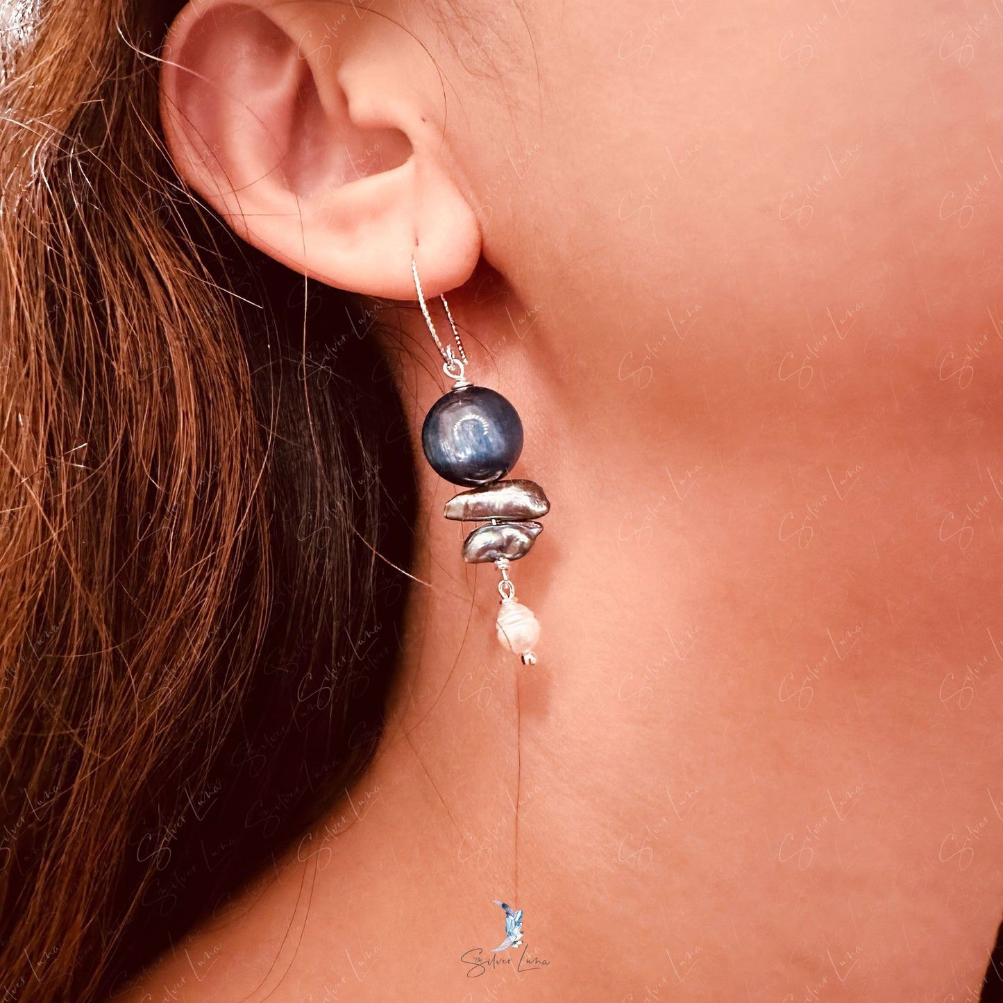 kyanite fresh water pearl drop earrings