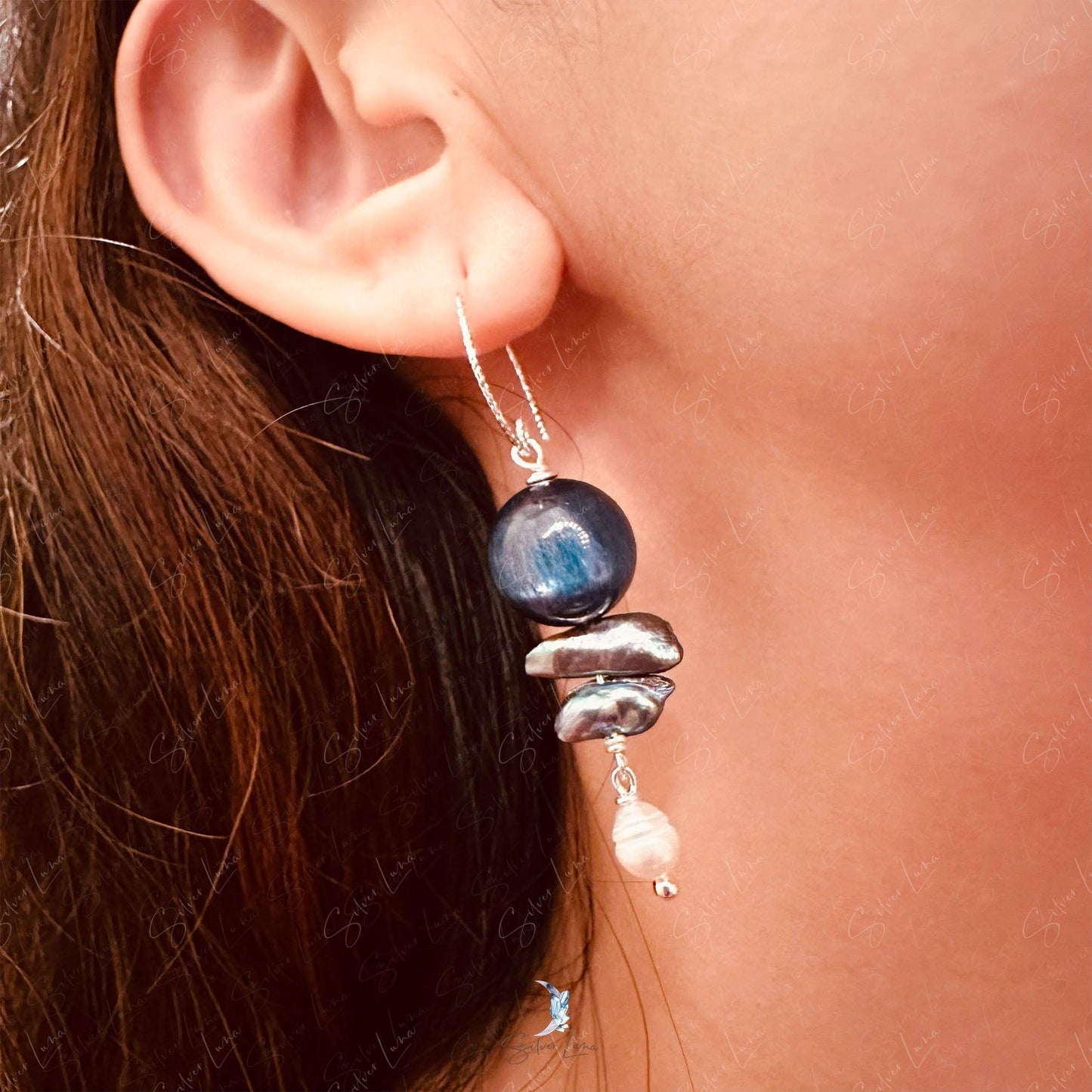 kyanite fresh water pearl drop earrings