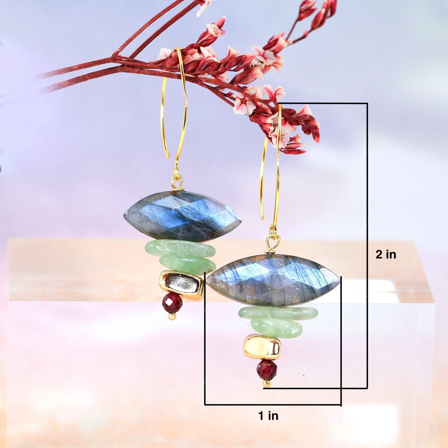 Marquise Labradorite Kyanite Hematite Red Garnet earrings