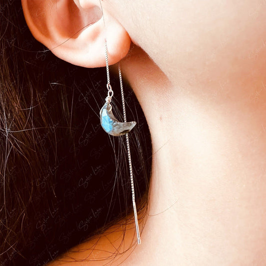 labradorite moon ear threader earrings