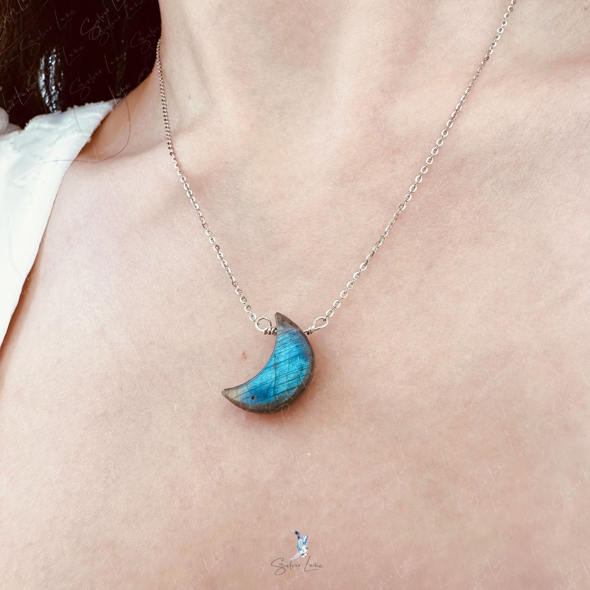 labradorite moon gemstone necklace