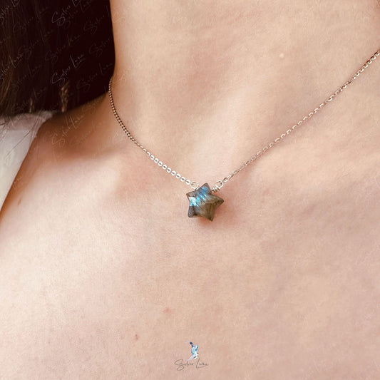 Star labradorite pendant silver necklace